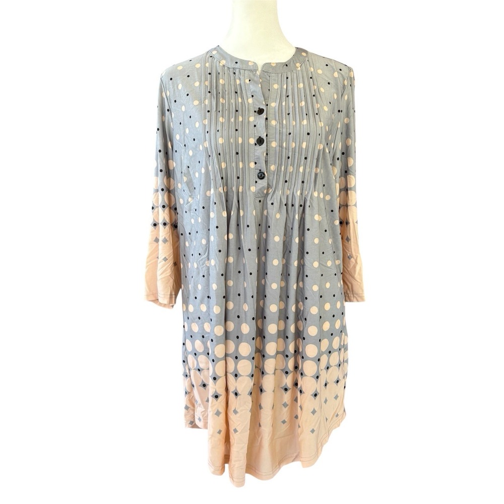 Reborn Grey & Pink Geometric Circles Babydoll Dress Women's Large Pleated NWT